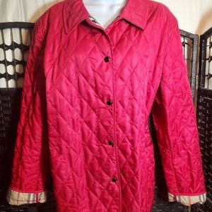 Burberry London Jacket Women Size XL Nova Check Lined Quilted Red